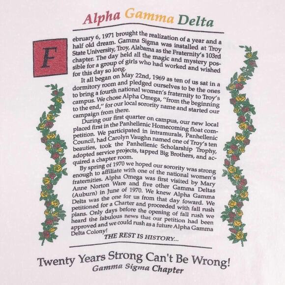 🔴 Alpha Gamma Delta sorority long sleeve tshirt 90s vintage - Picture 2 of 5